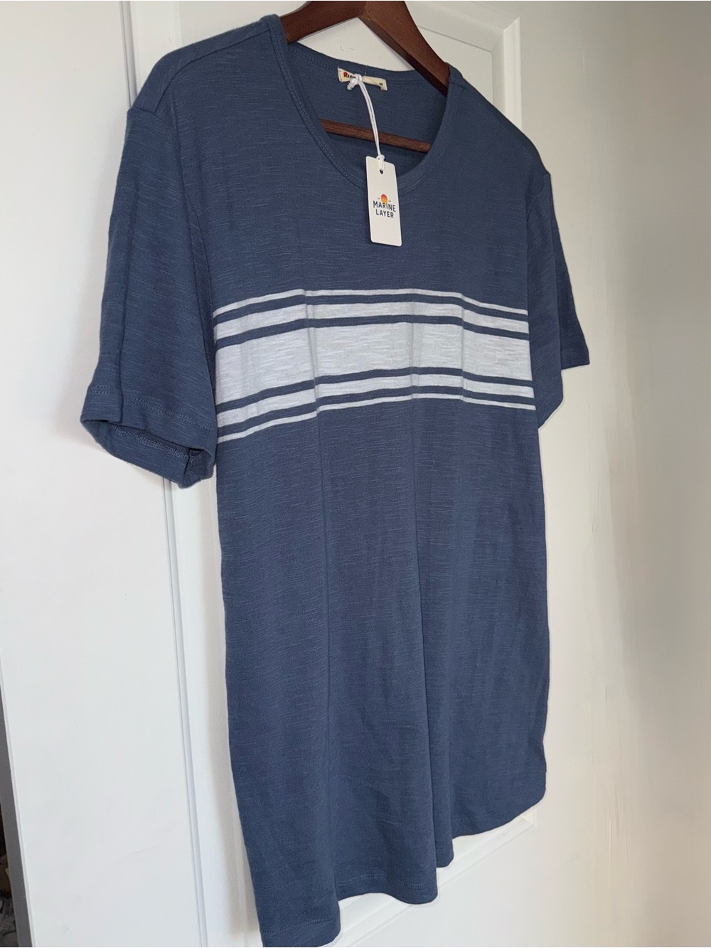 Marine Layer Vintage Heavy Slub Tee in Navy with White Chest Stripes - NWT - Picture 5 of 8